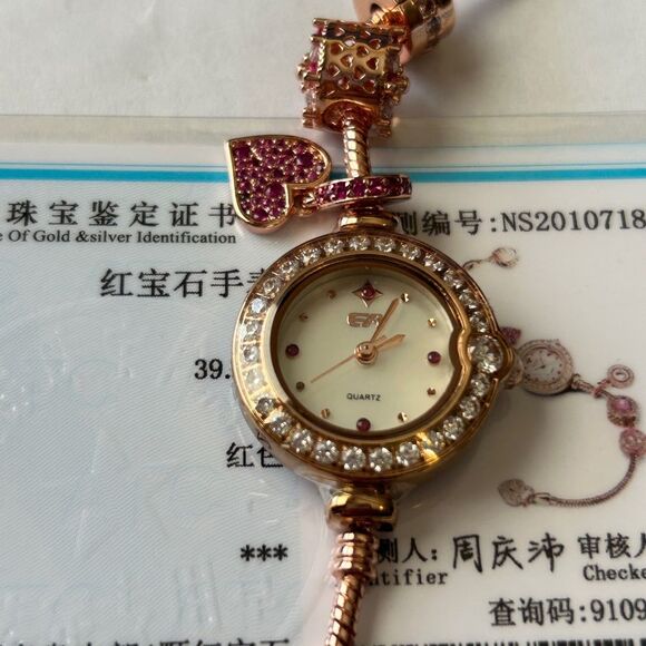 Women’s ruby bracelet watch with crystal beaded rose gold NEW - Picture 6 of 6